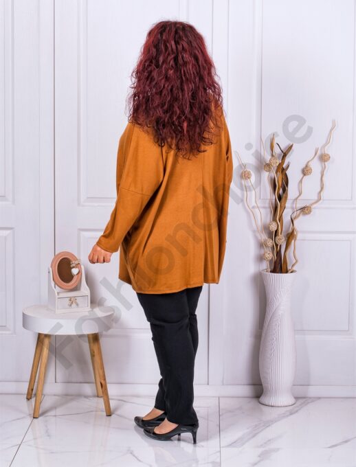 Plus size τουνίκ ψιλό πλεκτό με V λαιμόκοψη-καμηλό-κωδ 1278-3