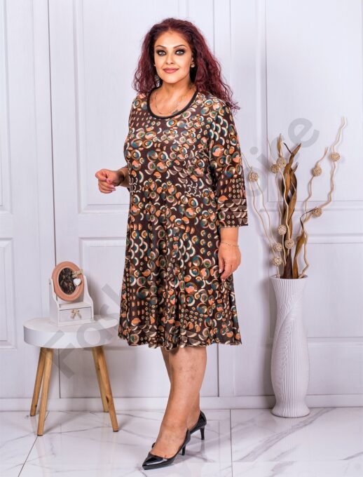 Plus size φόρεμα με πουά σχέδιο-καφέ-κωδ 1728-3