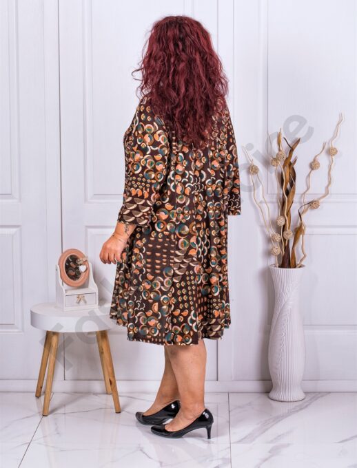 Plus size φόρεμα με πουά σχέδιο-καφέ-κωδ 1728-3