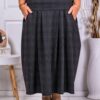 Plus size καρό φούστα με πιέτες-γκρι-κωδ 23048-1
