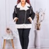 Plus size βελούδινο μπουφάν με γούνα-μαύρο-κωδ 0118
