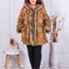 Plus size γούνινο παλτό με κουκούλα-καμηλό-κωδ 9055-1