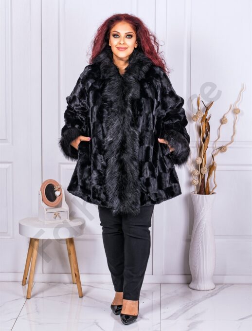 Plus size γούνινο παλτό με κουκούλα-κωδ 9055