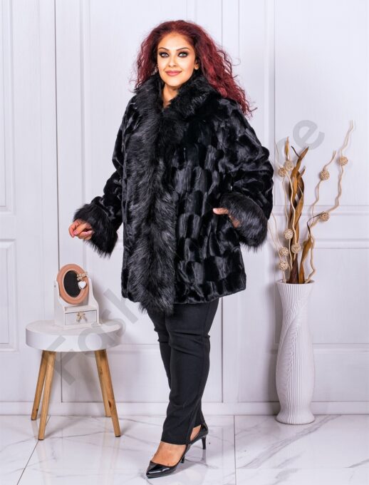Plus size γούνινο παλτό με κουκούλα-κωδ 9055