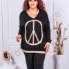 Plus size πλεκτή μπλούζα με χρυσό λογότυπο-μαύρο-κωδ 23057