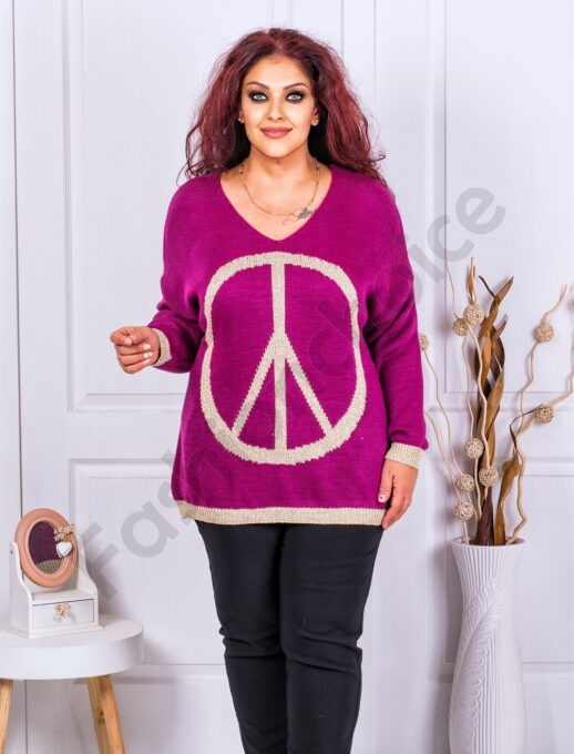 Plus size πλεκτή μπλούζα με χρυσό λογότυπο-ματζέντα-κωδ 23057-3