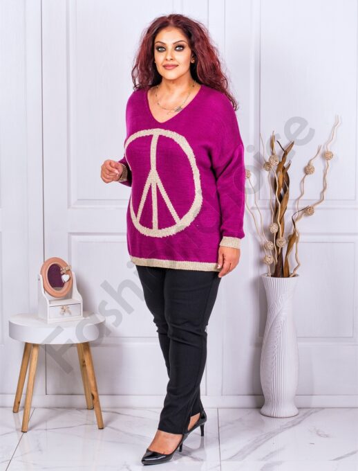 Plus size πλεκτή μπλούζα με χρυσό λογότυπο-ματζέντα-κωδ 23057-3