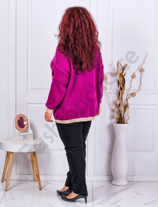 Plus size πλεκτή μπλούζα με χρυσό λογότυπο-ματζέντα-κωδ 23057-3
