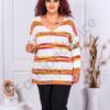 Plus size πλεκτή ριγέ μπλούζα-λευκό-κωδ 23069