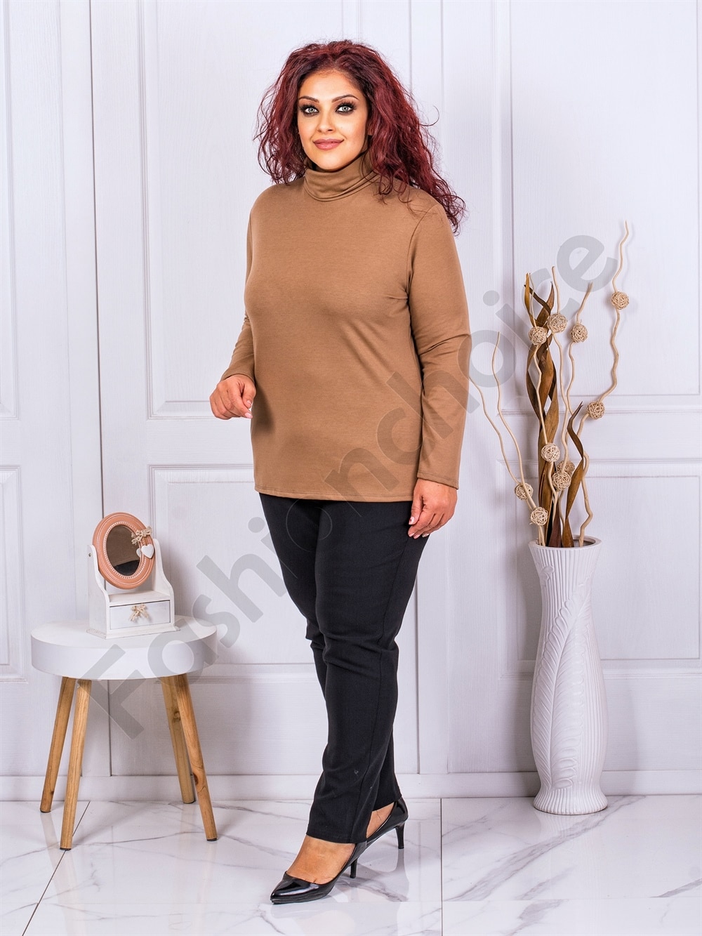 Plus size μπλούζα ζιβάγκο-μπεζ-κωδ 1002-9
