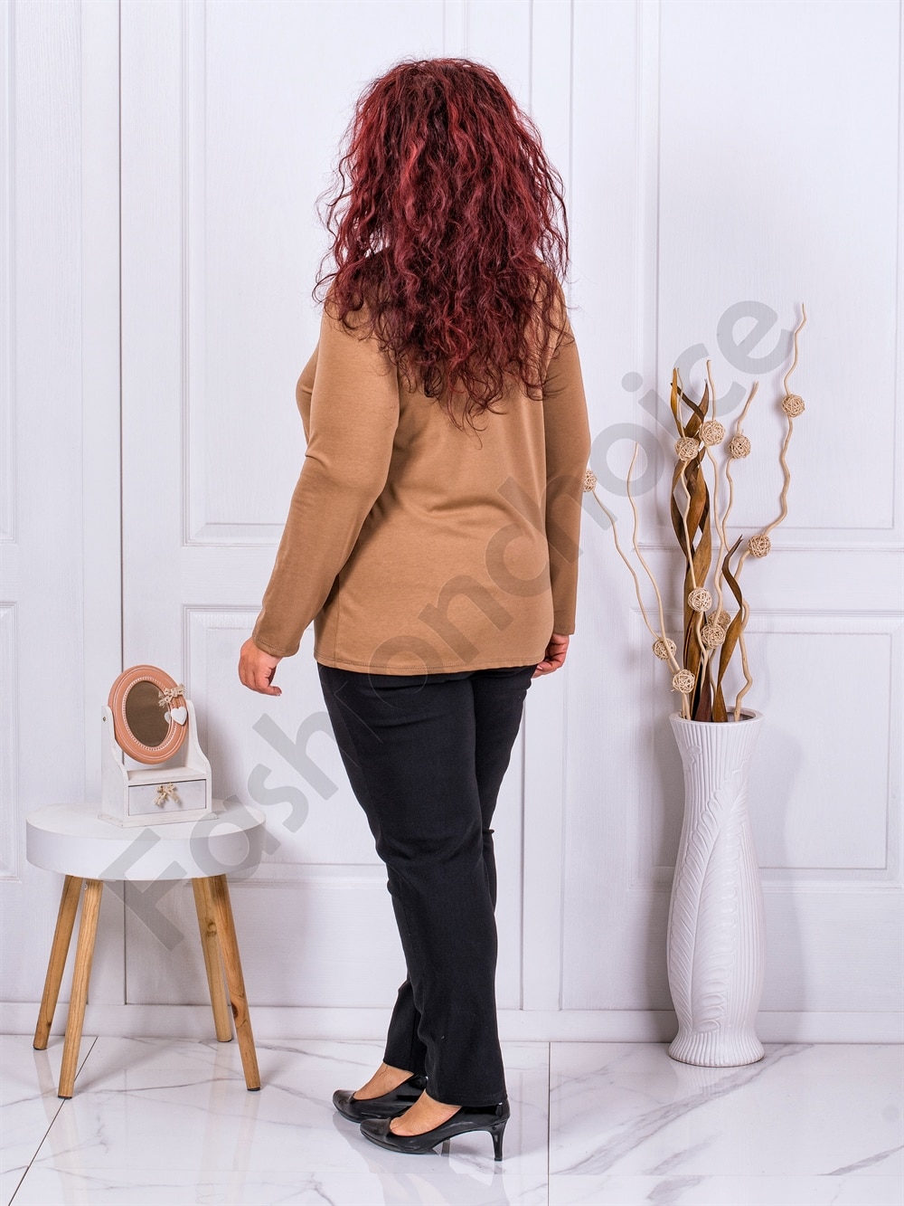 Plus size μπλούζα ζιβάγκο-μπεζ-κωδ 1002-9