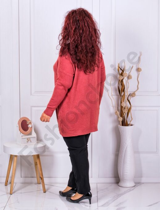 Plus size τουνίκ ψιλό πλεκτό με τσέπες-σομόν-κωδ 2021-8
