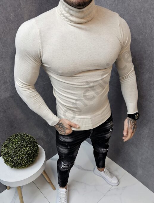 Πουλόβερ ζιβάγκο λεπτής πλέξης Slim Fit-εκρού-κωδ 663-4