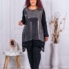 Plus size ασύμμετρη λούρεξ τουνίκ με τούλι στο τελείωμα-κωδ 3094