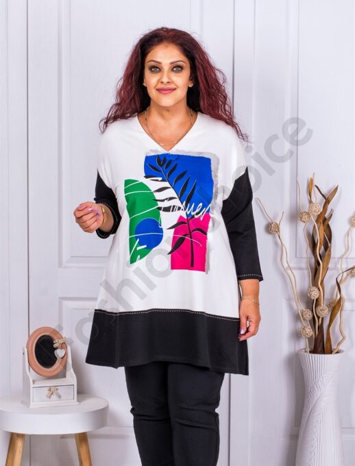 Plus size τουνίκ με χαρούμενο τύπωμα-μαύρο-κωδ 1517