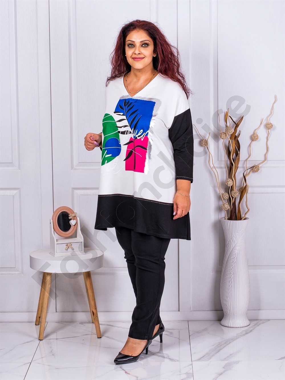 Plus size τουνίκ με χαρούμενο τύπωμα-μαύρο-κωδ 1517