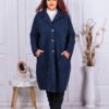 Plus size μακρύ μπουκλέ παλτό-σκούρο μπλε-κωδ 6247