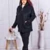 Plus size βελούδινο παλτό με κουκούλα-μαύρο-κωδ 60797