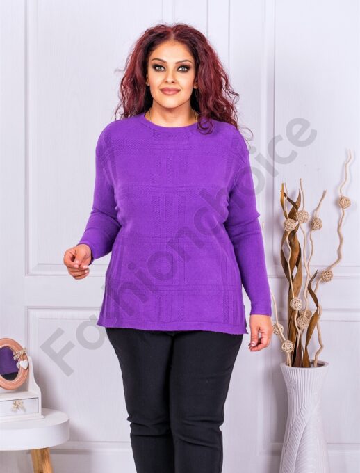 Plus size πλεκτή καρό μπλούζα-μωβ-κωδ 6380-2