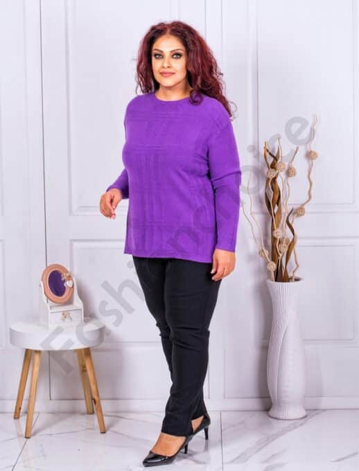Plus size πλεκτή καρό μπλούζα-μωβ-κωδ 6380-2