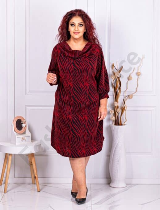 Plus size ντραπέ φόρεμα με λεπτομέρεια λούρεξ-κόκκινο-κωδ 3079-2