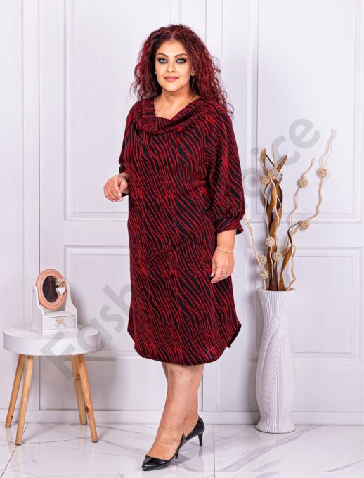 Plus size ντραπέ φόρεμα με λεπτομέρεια λούρεξ-κόκκινο-κωδ 3079-2