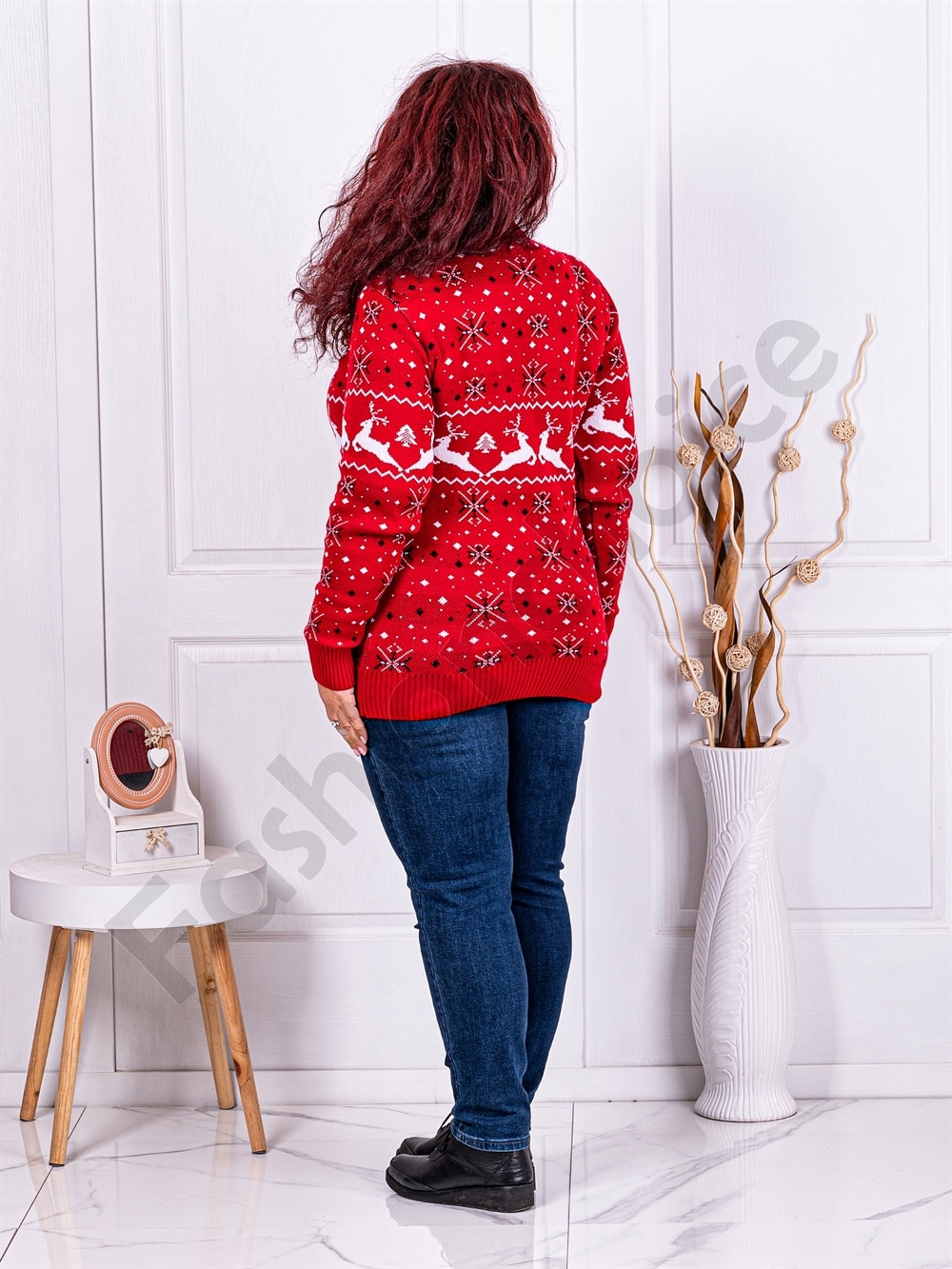 Γυναικείο πουλόβερ με χριστουγεννιάτικα μοτίβα/μεγάλο μέγεθος/