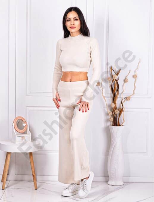 Γυναικείο σετ crop top και παντελόνι-εκρού-κωδ 4004-1
