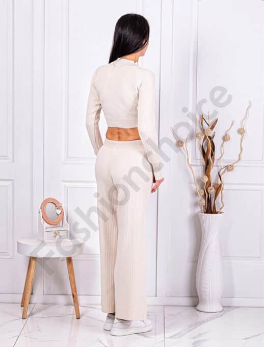 Γυναικείο σετ crop top και παντελόνι-εκρού-κωδ 4004-1