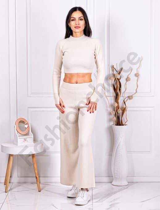 Γυναικείο σετ crop top και παντελόνι-εκρού-κωδ 4004-1