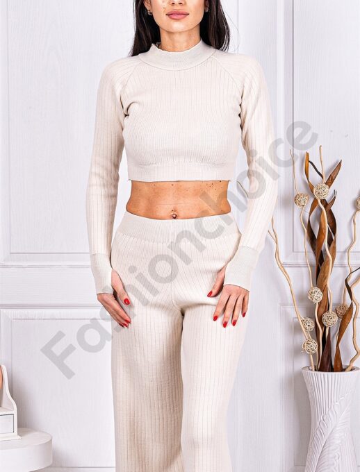 Γυναικείο σετ crop top και παντελόνι-εκρού-κωδ 4004-1