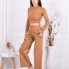 Γυναικείο σετ crop top και παντελόνι-καμηλό-κωδ 4004-2