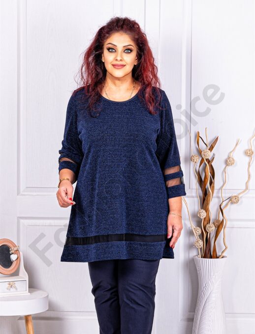 Plus size λούρεξ μπλούζα με τούλι-μπλε-κωδ 1399-4
