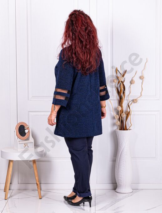 Plus size λούρεξ μπλούζα με τούλι-μπλε-κωδ 1399-4
