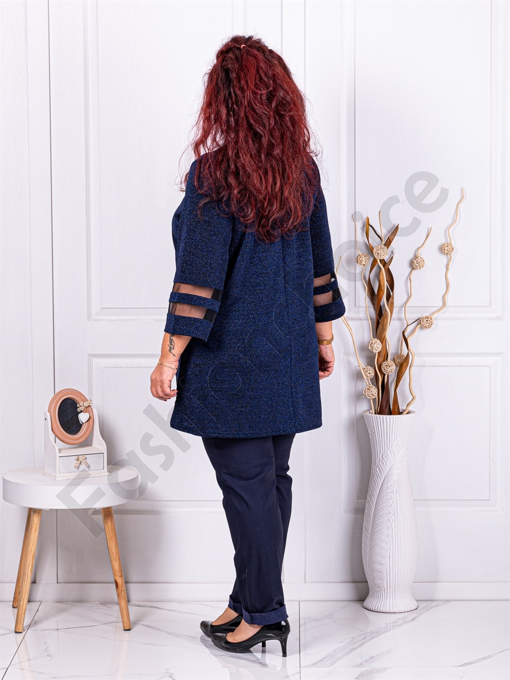 Plus size λούρεξ μπλούζα με τούλι-μπλε-κωδ 1399-4