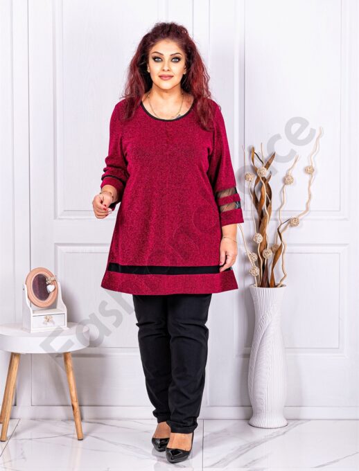 Plus size λούρεξ μπλούζα με τούλι-κόκκινο-κωδ 1399-5