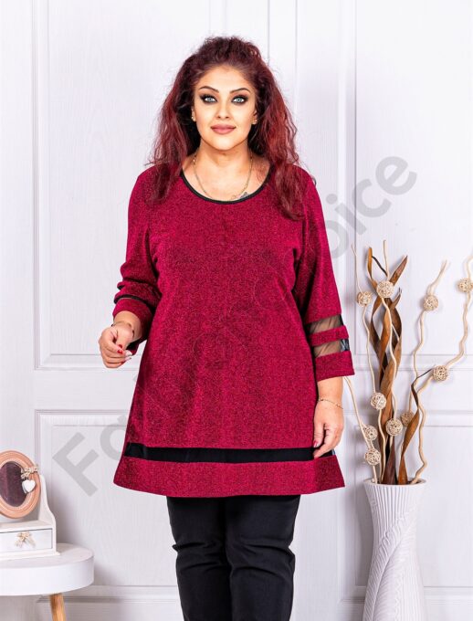 Plus size λούρεξ μπλούζα με τούλι-κόκκινο-κωδ 1399-5