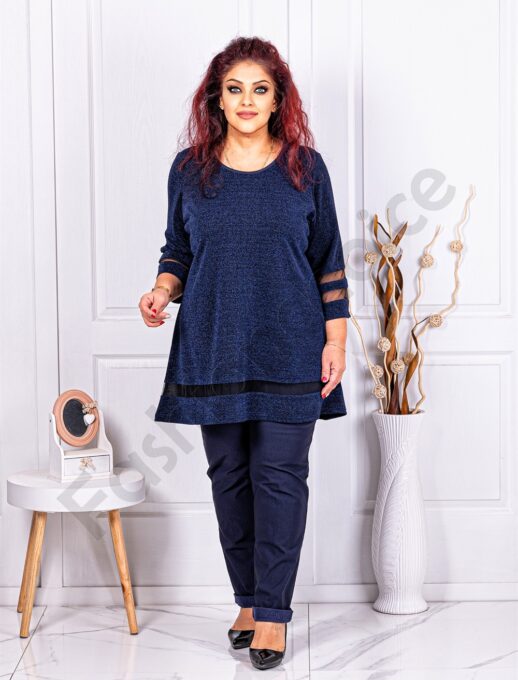 Plus size λούρεξ μπλούζα με τούλι-μπλε-κωδ 1399-4