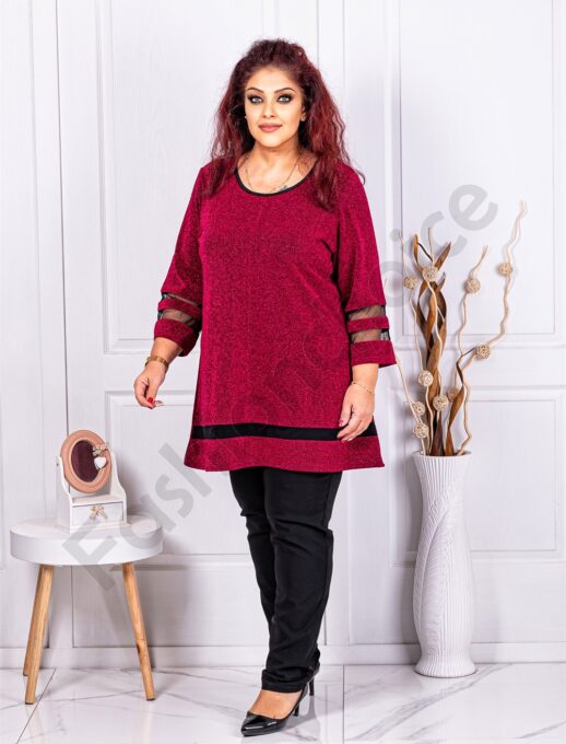 Plus size λούρεξ μπλούζα με τούλι-κόκκινο-κωδ 1399-5