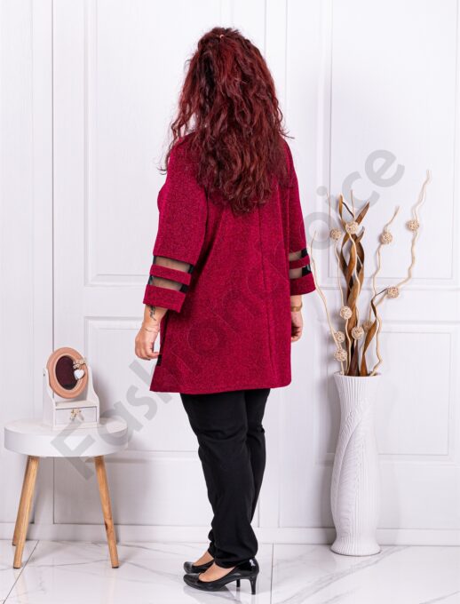 Plus size λούρεξ μπλούζα με τούλι-κόκκινο-κωδ 1399-5