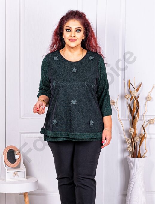Plus size λούρεξ μπλούζα με τούλι-πράσινο-κωδ 1150-4