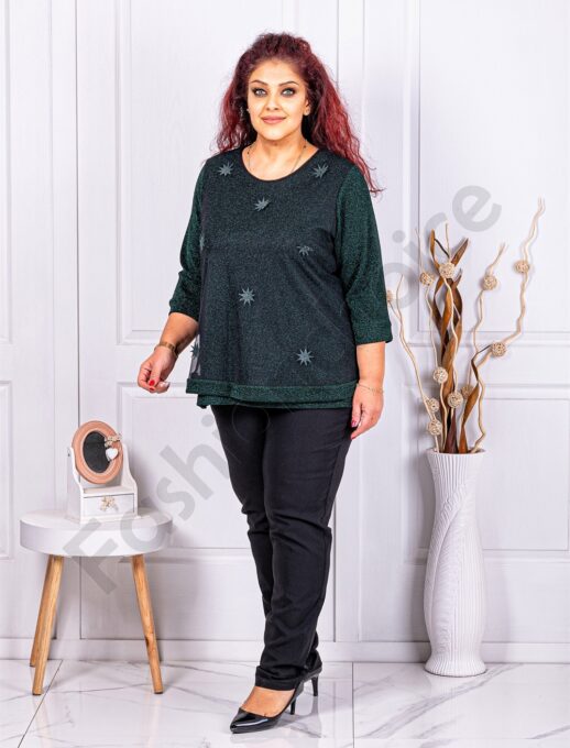 Plus size λούρεξ μπλούζα με τούλι-πράσινο-κωδ 1150-4