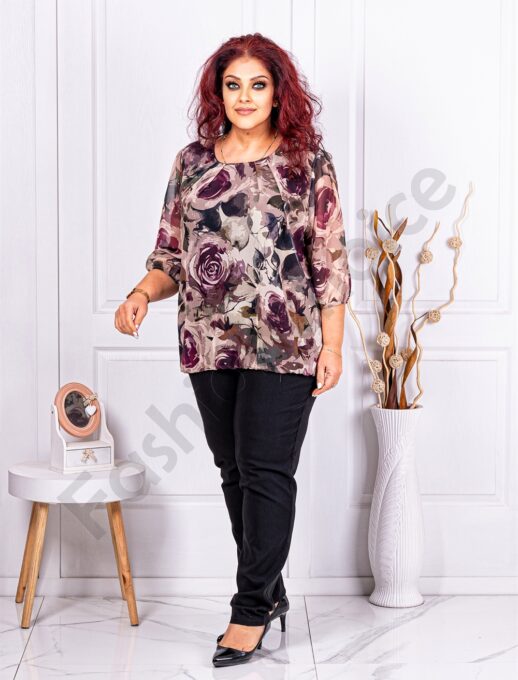 Plus size μπλούζα με φλοράλ σιφόν-μωβ-κωδ 21001-2