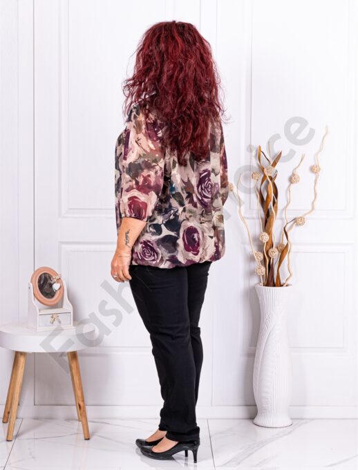 Plus size μπλούζα με φλοράλ σιφόν-μωβ-κωδ 21001-2