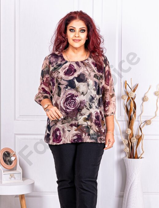 Plus size μπλούζα με φλοράλ σιφόν-μωβ-κωδ 21001-2