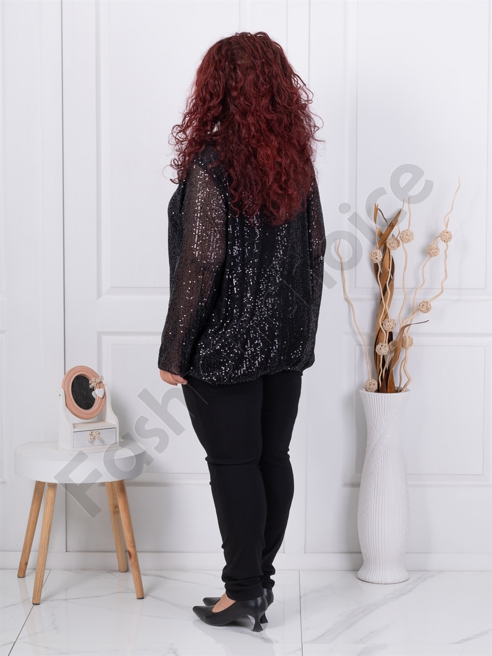 Plus size μπλούζα με παγιέτες-μαύρο-κωδ 241026