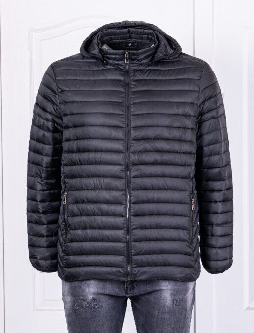 Ανδρικό plus size μπουφάν με κουκούλα/4XL-8XL/-μαύρο-κωδ 2330