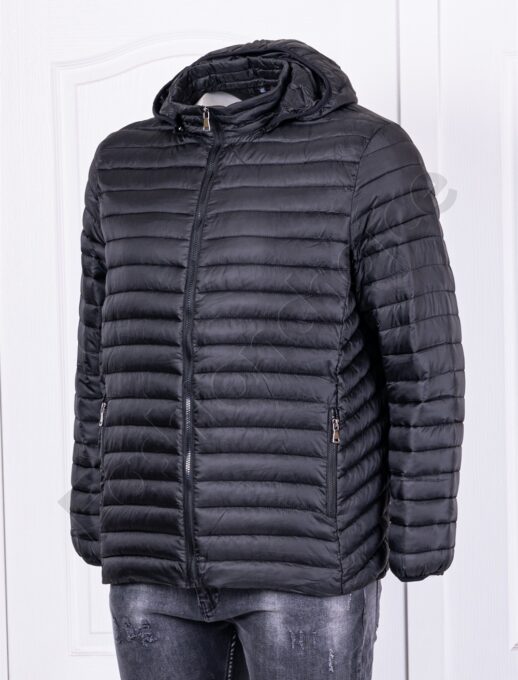 Ανδρικό plus size μπουφάν με κουκούλα/4XL-8XL/-μαύρο-κωδ 2330