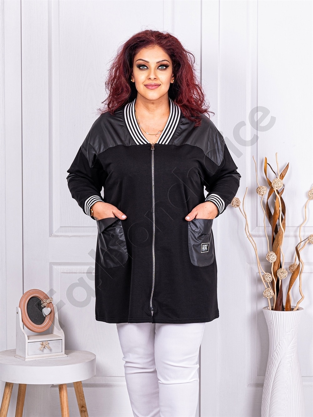 Plus size τζάκετ με ριγέ μοτίβα-κωδ 1374