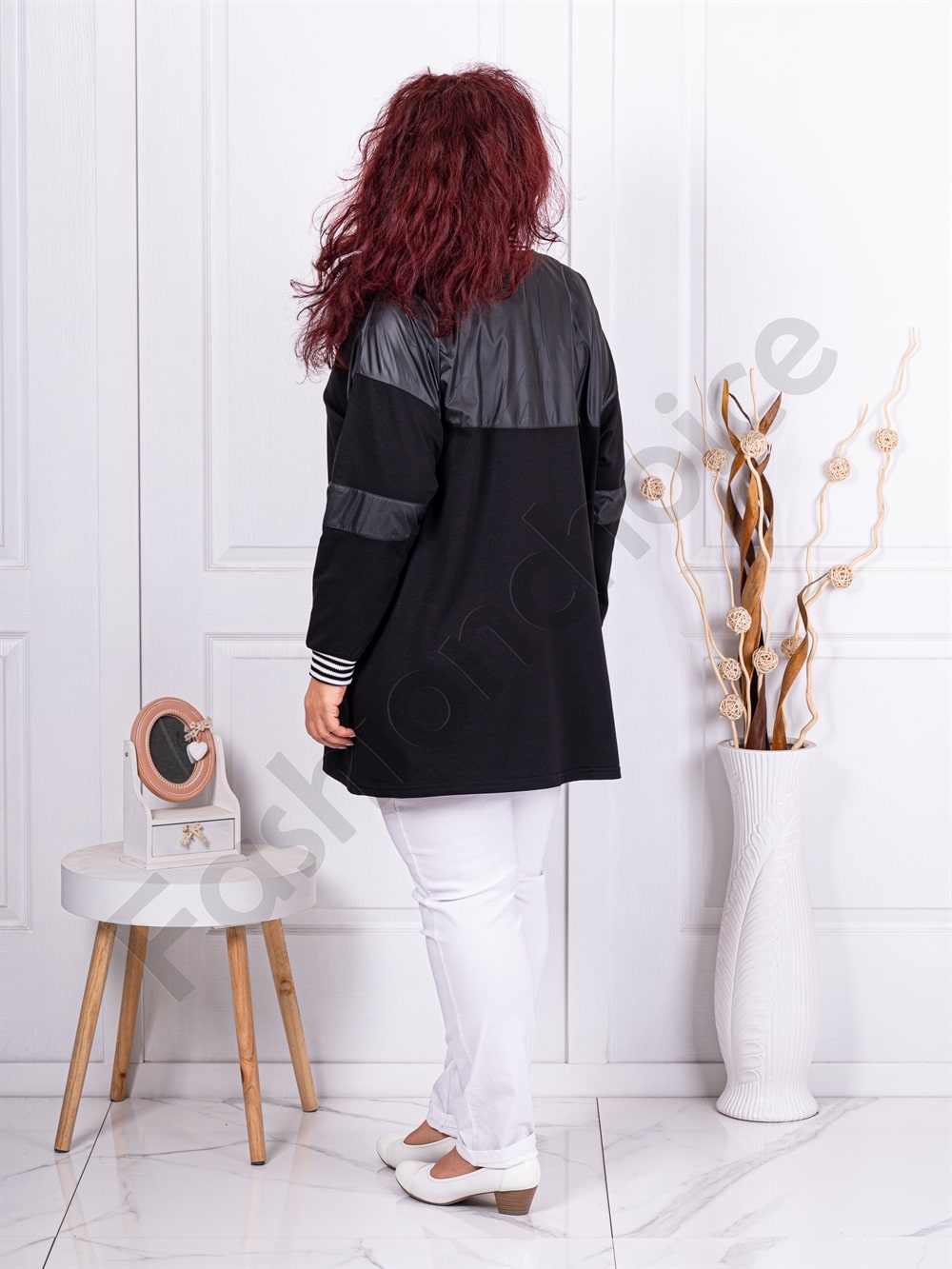Plus size τζάκετ με ριγέ μοτίβα-κωδ 1374